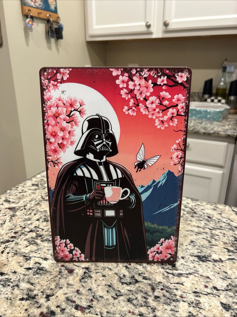 Darth Vader Star Wars Cherry Blossom Decorative Tin Sign - Pink & Black 8”x12”